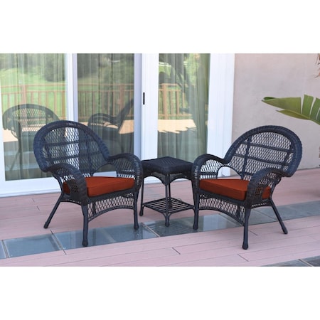 Propation W00211-2-CES018 3 Piece Santa Maria Black Wicker Chair Set; Red Cushion PR1081422